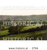 Historical Photochrom of the Tower of the Church the Yes-Tor and the Beacon Okehampton Devon England UK by Al