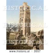 Historical Photochrom of the Tower of the Forty Martyrs, Nebi-Samuel, Holy Land, Israel by Al