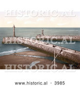 Historical Photochrom of the Twin Piers in Whitby, North Yorkshire, England, United Kingdom by Al