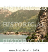 Historical Photochrom of the Village of Brunnen and the Gothard Tunnel, Switzerland by Al