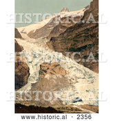 Historical Photochrom of the Village of Grindelwald and Eiger Glacier by Al