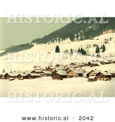 Historical Photochrom of the Village of Leysin in Winter by Al