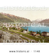Historical Photochrom of the Village of Montreux on the Shore of Geneva Lake in Switzerland by Al