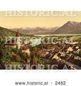 Historical Photochrom of Thun on Lake Thun, Switzerland by Al