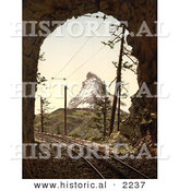 Historical Photochrom of Train Tracks in a Tunnel and Matterhorn Mountain by Al