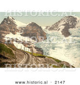 Historical Photochrom of Train Tracks near Jungfrau, Eiger and Monch Mountains by Al