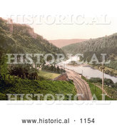 Historical Photochrom of Train Tracks Through Symonds Yat on the River Wye in the Forest of Dean England by Al