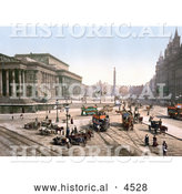 Historical Photochrom of Trams and Horse Drawn Carriages on Lime Street at St George’s Hall in Liverpool, England by Al