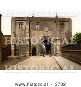 Historical Photochrom of Two Men with a Bicycle in Front of the Bayle Gate in Bridlington Yorkshire England UK by Al