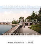 Historical Photochrom of Two Women Strolling on the Promenade in Worcester Worcestershire West Midlands England by Al