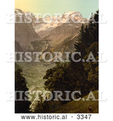 Historical Photochrom of Valley of Lintthal in Switzerland by Al