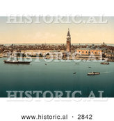 Historical Photochrom of Venice, Italy with Doge’s Palace by Al