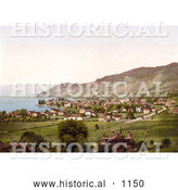 Historical Photochrom of Vineyards and Village of Vevey on Geneva Lake, Switzerland by Al