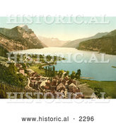 Historical Photochrom of Wallenstadt Lake and Aliver Mountains, Switzerland by Al