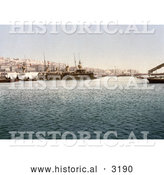 Historical Photochrom of Warships in the Harbor of Algiers, Algeria by Al