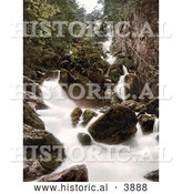 Historical Photochrom of Water of the Lodore Falls Rushing over Rocks Derwentwater Lake District Cumbria England UK by Al