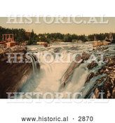 Historical Photochrom of Waterfall, Hofsfossen with Honefos, Ringerike, Norway by Al