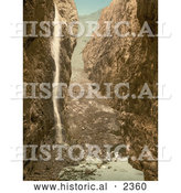 Historical Photochrom of Waterfall in a Grotto, Grindelwald, Bernese Oberland by Al