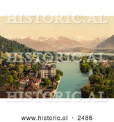 Historical Photochrom of Waterfront Buildings of Thun, Switzerland by Al