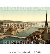 Historical Photochrom of Zurich Cityscape, Switzerland by Al