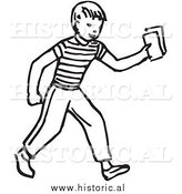 January 1st, 2014: Historical Vector Clipart of a Smiling Boy Delivering Blank Rectangle Papers - Outline by Al
