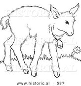 Historical Vector Illustration of a Baby Goat with a Bell Around Neck - Outlined Version by Al