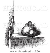 Historical Vector Illustration of a Bag on a Wood Bench - Black and White Version by Al