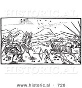 Historical Vector Illustration of a Battle Between Cranes and Pygmies - Black and White Version by Al
