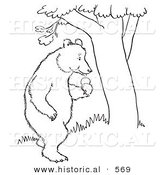 Historical Vector Illustration of a Bear Standing with an Apple Beside a Tree - Outlined Version by Al