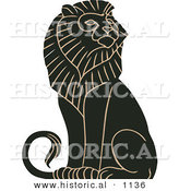 Historical Vector Illustration of a Black and Brown Mature Majestic Male Lion Sitting by Al