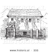 Historical Vector Illustration of a Boat Station Dock - Black and White Version by Al