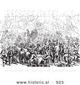 Historical Vector Illustration of a Busy Hotel Restaurant Full of Diners - Black and White Version by Al