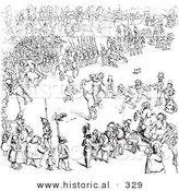 Historical Vector Illustration of a Busy Scene of People - Black and White Version by Al