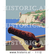 Historical Vector Illustration of a Cannon over the Harbor near the Fort San Felipe Del Morro in Puerto Rico by Al