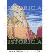 Historical Vector Illustration of a Cliff in Zion National Park, Utah by Al