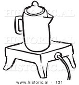 Historical Vector Illustration of a Coffee Percolator on a Warmer - Black and White Outlined Version by Al