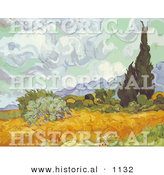 Historical Vector Illustration of a Cornfield with Cypresses - Vincent Van Gogh Painting by Al