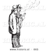 Historical Vector Illustration of a Couple Men Smoking Cigarettes - Black and White Version Couple Men Smoking Cigarettes by Al