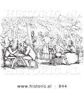 Historical Vector Illustration of a Crowd of People at a Garden Cafe - Black and White Version by Al