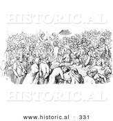 Historical Vector Illustration of a Crowd of People at a Pub - Black and White Version by Al