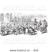 Historical Vector Illustration of a Crowd of People at Piazza San Marco - Black and White Version by Al