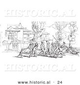 Historical Vector Illustration of a Crowd of People on Shore - Black and White Version by Al