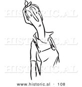 Historical Vector Illustration of a Curious Cartoon Woman Staring at Something - Black and White Outlined Version by Al