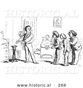 Historical Vector Illustration of a Demanding Hotel Guest - Black and White Version by Al