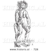 Historical Vector Illustration of a Fantasy Cercopithecus Wild Man Creature - Black and White Version by Al