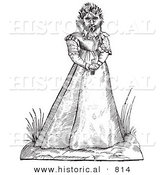 Historical Vector Illustration of a Fantasy Hairy Woman Maphoon Creature - Black and White Version by Al