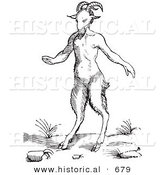 Historical Vector Illustration of a Fantasy Satyr or Pan Creature - Black and White Version by Al