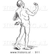 Historical Vector Illustration of a Fantasy Tailed Man Creature - Black and White Version by Al