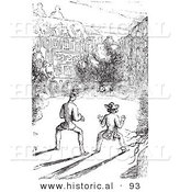 Historical Vector Illustration of a Guard Dog Scaring People - Black and White Version by Al