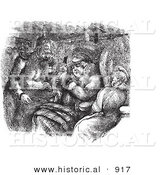Historical Vector Illustration of a Guard Requesting Passports from People - Black and White Version by Al
